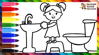 Dessiner Et Colorier Une Fille Qui Se Lave Les Mains 👧🧼💦🚰🚽🌈 Dessins Pour Enfants