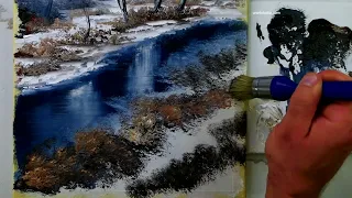 Winter Landscape | oval brush painting technique