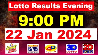 PCSO lotto results today | pcso live draw 9pm today 22 January 2024