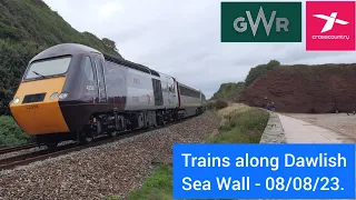 Trains along Dawlish Sea Wall - 08/08/2023.