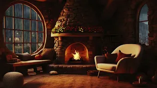 Cozy Fireplace Sounds in a Rainy Village House