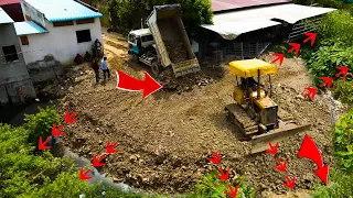 Part 15  Ending Pouring Rock By Dozer Moved & Hard Work Dump Truck  Electricity Pillar Construction
