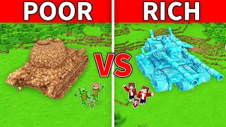 JJ's RICH DIAMOND Tank vs. Mikey's POOR DIRT Tank Battle - Maizen Parody Video in Minecraft