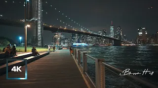 Walking NYCㅣBrooklyn Dumbo, Empire Fulton Ferry and Brig Park at Nightㅣ4K Walking