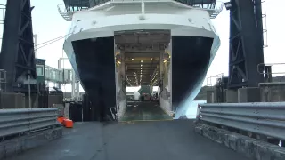 Boarding Caledonian MacBrayne MV Loch Seaforth car deck at Stornoway Ferry Terminal