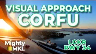 Visual approach runway 34 Corfu Kerkira Ioannis Kapodistrias Airport Greece (CFU LGKR) in 4K.