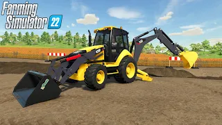 Farming Simulator 22 - CAT 420F Backhoe Loader Digging A Pit At A Construction Site