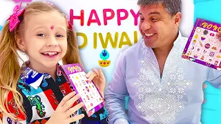 Nastya and Dad are celebrating  Happy Diwali Day. Stories for kids