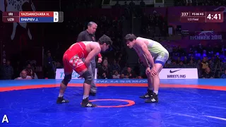 1/2 FS - 86 kg: H. YAZDANICHARA (IRI) v. J. SHAPIEV (UZB)