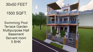 30*50 House Plan with Swimming Pool and Terrace Garden | 1500 sqft | 5 BHK House design | Project 4