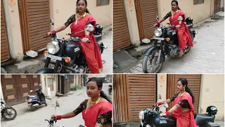 Lady Bullet Riding In Saree || My Most Requested Video || Lady Enfield Rider In Saree| bullet riving