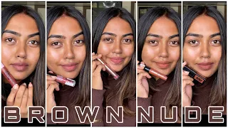 STARTING *₹239* TOP 5 BROWN NUDE LIPSTICK SWATCHES ON BARE SKIN NC40-42 | FOR DUSKY/BROWN/DEEP SKIN