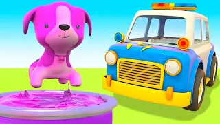 The police car saves the puppy. Full episodes of Helper cars cartoons for kids. Animals for kids.