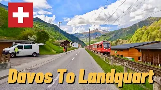 Driving in Switzerland from Davos to Landquart in May 2023 amidst the beauty of Swiss nature