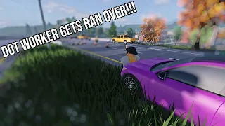 DOT Worker Gets RAN OVER By An Impatient Driver!! - ER:LC Roblox