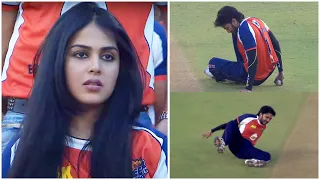 Genelia Looking Tensed When Riteish Deshmukh Injured While Playing Against Mumbai Heroes | #CCL