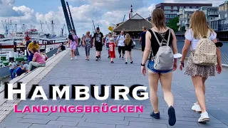 [4k HDR] Hamburg Landungsbrücken Summer busy walking tour. Hamburg city Germany 🇩🇪 2022