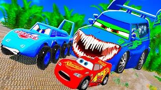 Lightning McQueen and KING vs DJ, WINGO ZOMBIE  Pixar cars Zombie apocalypse in  BeamNG.drive