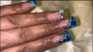 Fill and redesign on myself/blue 💅 #nailtechbae #likecommentsubscribe #acrylicnails