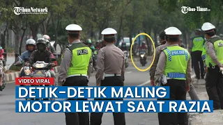 Polisi Tendang Pencuri Motor hingga Terjatuh Saat Lewat di Tengah Razia