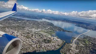 SCENIC APPROACH OVER PUGET SOUND INTO SEATTLE WASHINGTON!!!! FLYING OVER UW!!!! W/ ATC AUDIO