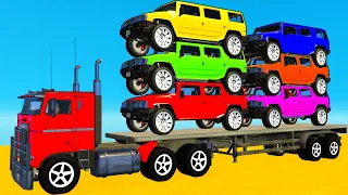 Big Cars Transportation w Spiderman | Superheroes Save Jeeps Hummers - GTA 5 Mods