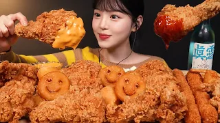 Crispy Hot Fried Chicken Shrimp Sticks Cheese Balls and Beer Mukbang ASMR