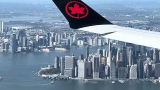 Beautiful approach LaGuardia Airport NYC / Flyover Manhattan September 2023 New York City