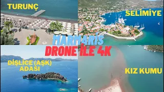 DRONE İLE MARMARİS - 2023 (TURUNÇ, SELİMİYE, DİŞLİCE ADASI, ORHANİYE KIZ KUMU) MARMARIS BEACH