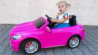 Little Girl Elis Ride On Pink Mercedes Benz AMG 12V Power Wheel with Baby Doll and Brother Thomas