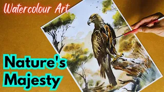 Nature's Majesty | Paint an Eagle in a Lush Forest | Wildlife Watercolour Art