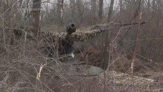 Ukrainian artillery unit fires Howitzers at Russian infantry positions in Bakhmut area