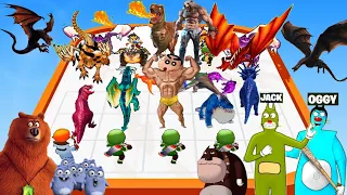 Grizzly The Lemmings Shinchan Oggy and jack try to Max Level in Merge Master Dragon Game 😱 Oggy Game