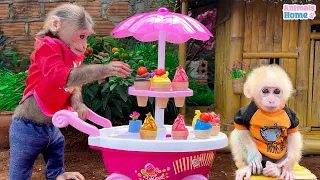 Smart BiBi makes ice cream for baby monkey Obi