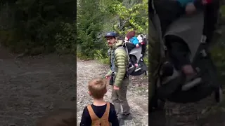 Bear Stalks Family Along Hiking Trail in Whistler, Canada