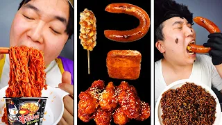 Fire Noodle Fried Chicken Sausage Wrapped Nuclear Eating Mukbang Asmr