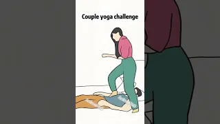 Couple yoga challenges.Animation of couple funny moment