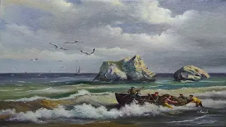 How I Paint Seascape Just By 4 Colors Oil Painting Seascape Step By Step 33 By Yasser Fayad