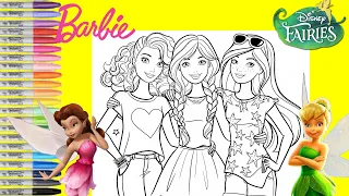 Barbie and Friends Makeover as Disney Fairies Tinker Bell Rosetta and Silvermist Coloring Book Page