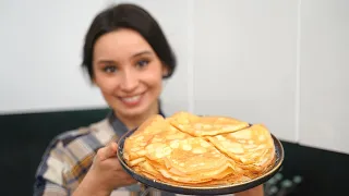 ПРОЩЕ рецепта не найдете! САМЫЕ ТОНКИЕ вкусные блинчики на Масленицу! Блины на молоке и воде!