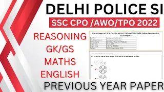 DELHI POLICE SI PREVIOUS YEAR PAPER|SSC CAPF PAPER 2022|SSC CPO EXAM PAPER 9 NOV 2022| CPO PAPER-8