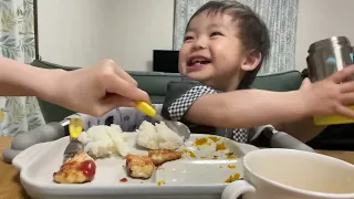 🍒Mama's handmade tofu hamburger,radish miso soup,pumpkin🍚♥👶ママ手作り豆腐ハンバーグ、大根となめこの味噌汁、かぼちゃの煮物、ご飯