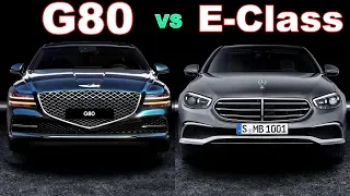 GENESIS G80 vs Mercedes E Class (2021) $45,000 vs $52,000! Luxury sedan cars! (Walkaround Review)