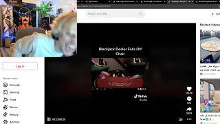 xQc laughs at Blackjack dealer falling off a chair