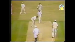 Big Merv Hughes threatens to throw the ball at Robin Smith during the 1st Ashes Test 1989