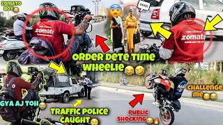 Zomato delivery boy Wheelie 🥵||Public REACTIONS👀|| ZOMATO RIDER STUNTS🔥VS ME 🤬 @samstuntz1987