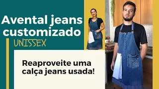 AVENTAL UNISSEX COM CALÇA JEANS - Reaproveite sua calça jeans velha #diy #customização #diadospais