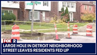 Large hole in Detroit neighborhood street leaves residents fed up