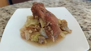 Pork Ribs with Cabbage and Onions - Stovetop Pan Braised Marinated Meat - Asian Cuisine