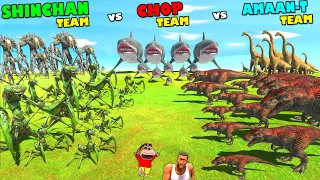 SHINCHAN UPGRADED TEAM vs CHOP TEAM vs AMAAN TEAM in Animal Revolt Battle Simulator | Dinosaur Game